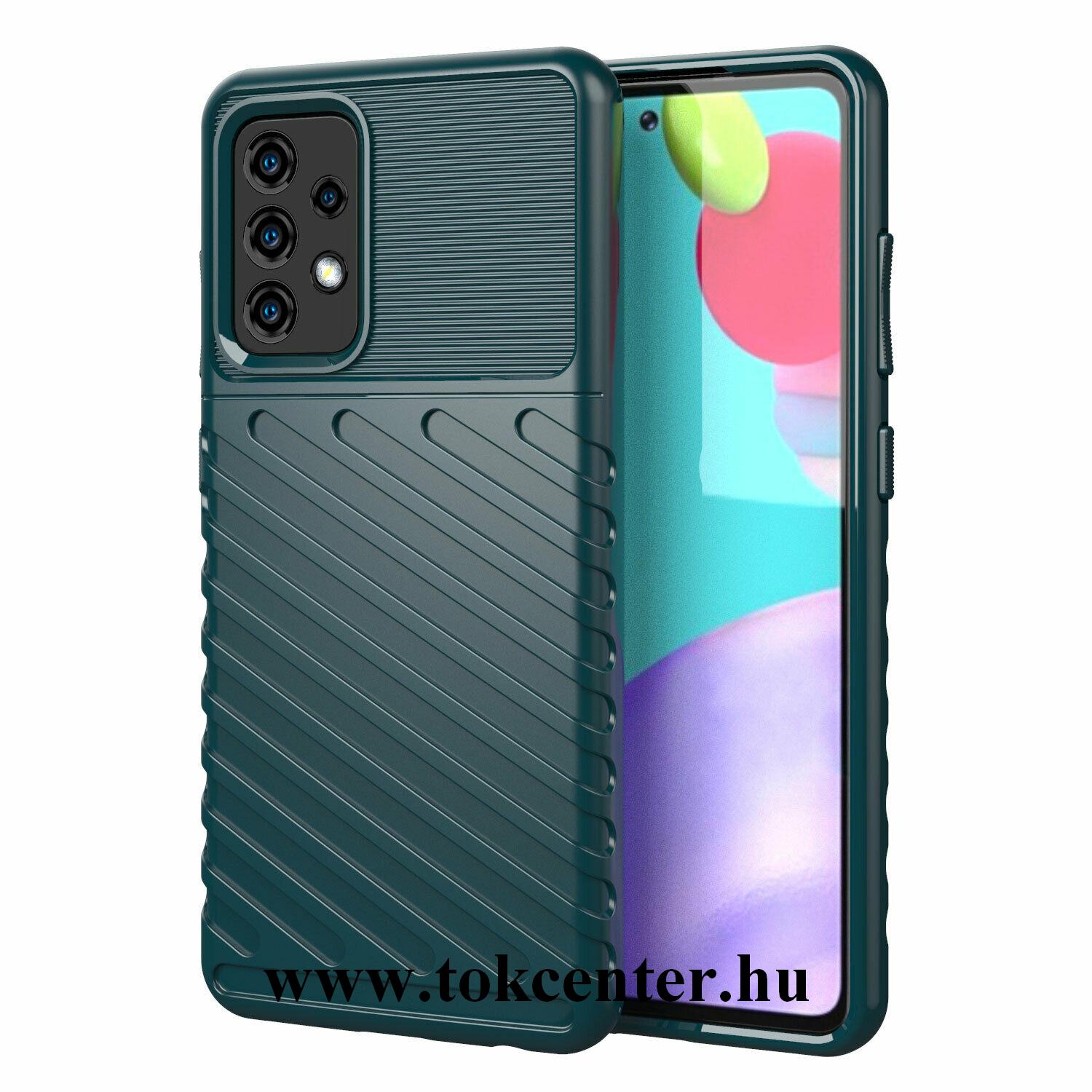 Samsung Galaxy A72 4G (SM-A725F) Szilikon telefonvédő (közepesen ütésálló, csíkos, dombor minta) SÖTÉTZÖLD