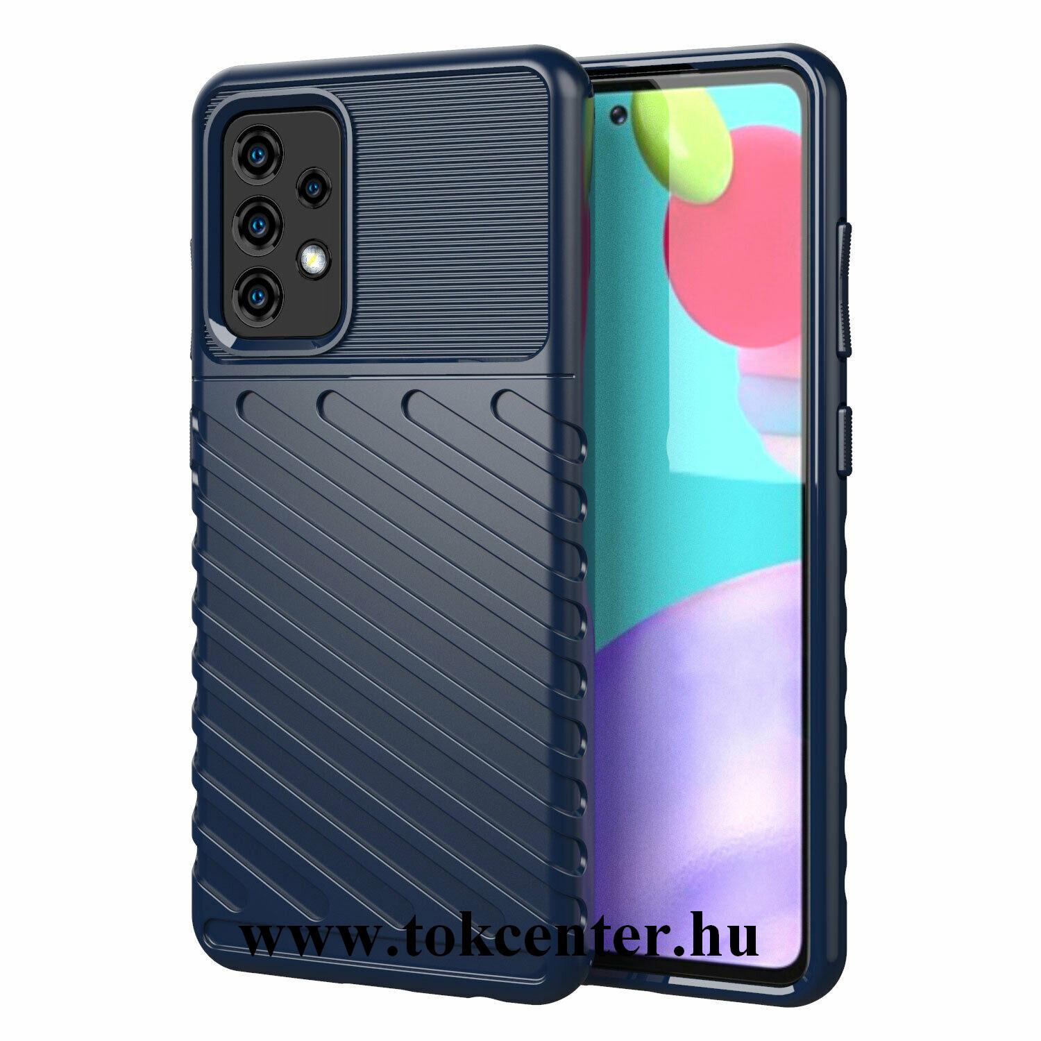 Samsung Galaxy A52 4G (SM-A525F) / Samsung Galaxy A52 5G (SM-A526F) Szilikon telefonvédő (közepesen ütésálló, csíkos, dombor minta) SÖTÉTKÉK