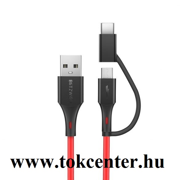 Blitzwolf BW-MT3 2in1 Type-C - Micro USB adatkábel 1.8 méter, 3A, Fekete-Piros