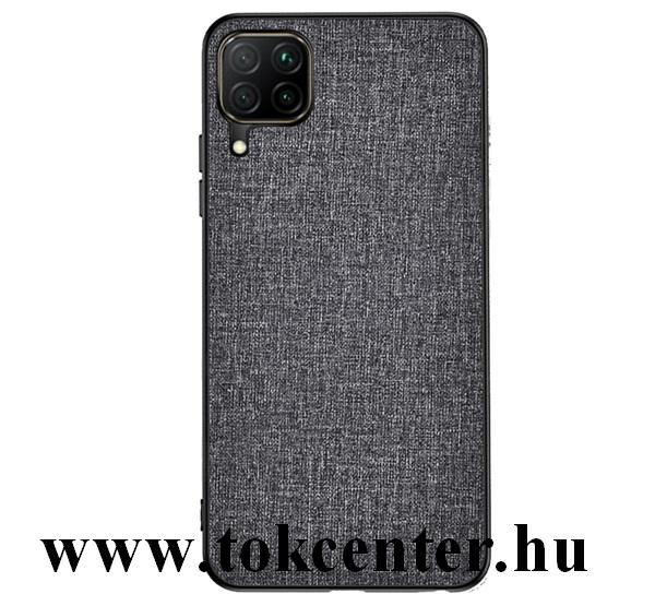 Samsung Galaxy A12 (SM-A125F) Műanyag telefonvédő (közepesen ütésálló, szilikon keret, textil hátlap) SZÜRKE