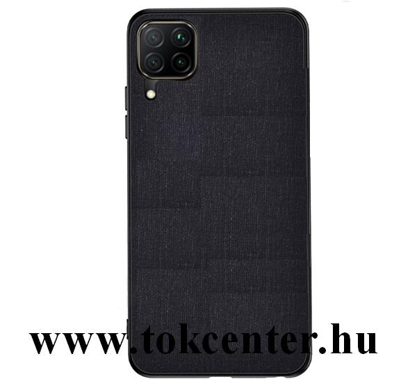 Samsung Galaxy A12 (SM-A125F) Műanyag telefonvédő (közepesen ütésálló, szilikon keret, textil hátlap) FEKETE