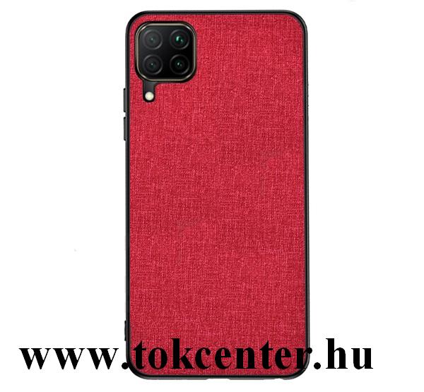 Samsung Galaxy A12 (SM-A125F) Műanyag telefonvédő (közepesen ütésálló, szilikon keret, textil hátlap) PIROS