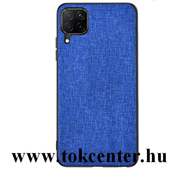 Samsung Galaxy A12 (SM-A125F) Műanyag telefonvédő (közepesen ütésálló, szilikon keret, textil hátlap) SÖTÉTKÉK
