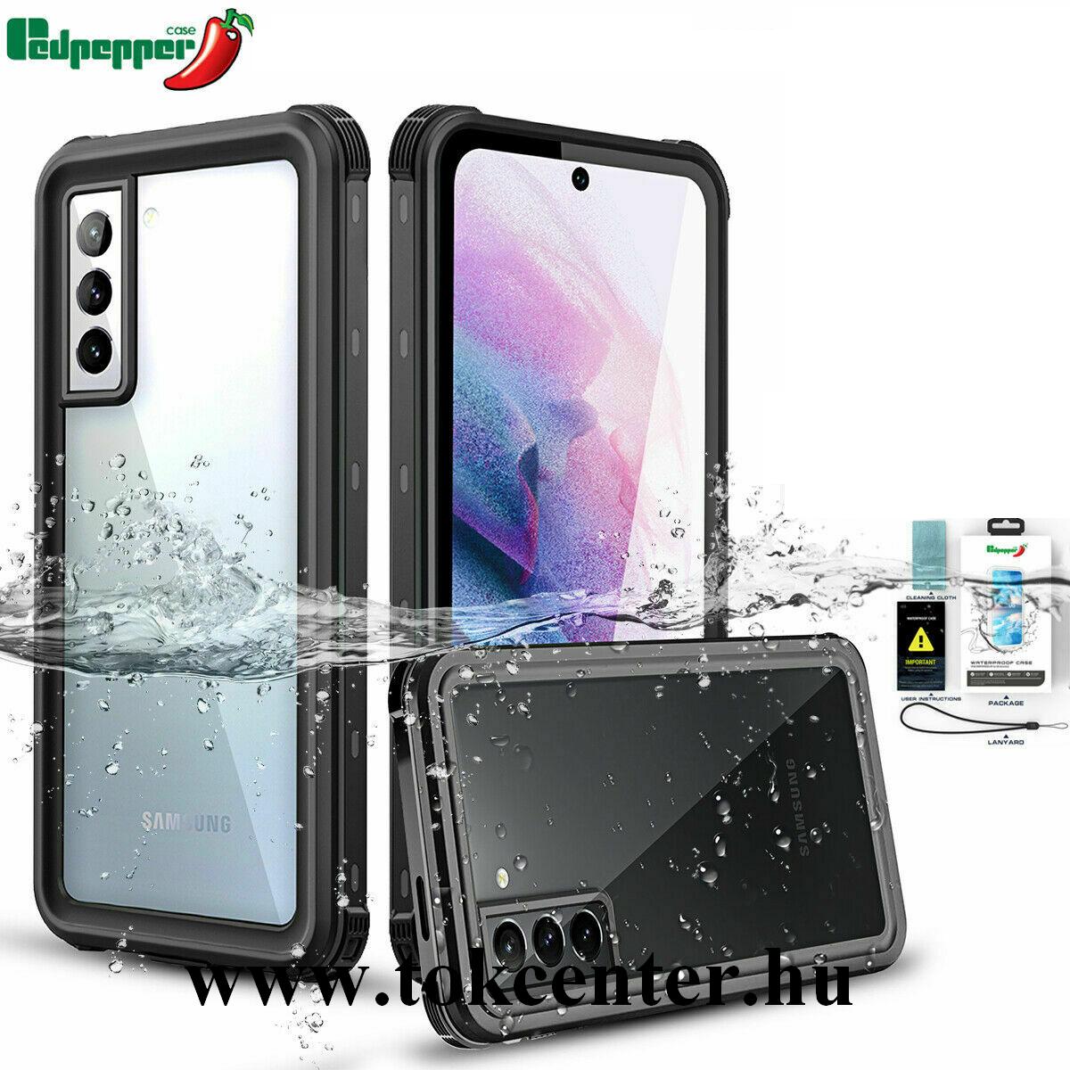 Samsung Galaxy S21 (SM-G991) 5G REDPEPPER vízhatlan / vízálló tok, AQUA (2 méterig, IP68, közepesen ütésálló, légpárnás sarok + kézpánt) FEKETE