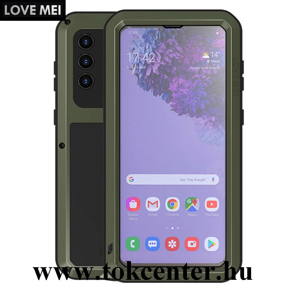 Samsung Galaxy S21 Plus (SM-G996) 5G LOVE MEI Powerful defender telefonvédő gumi (ütésálló, fém keret + Gorilla Glass üveg) SÖTÉTZÖLD