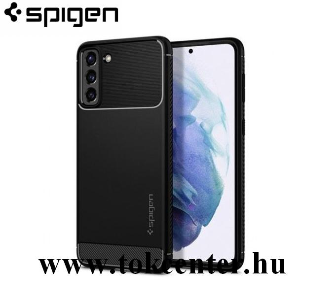 Samsung Galaxy S21 (SM-G991) 5G SPIGEN RUGGED ARMOR szilikon telefonvédő (közepesen ütésálló, légpárnás sarok, karbon minta) FEKETE (ACS02421)
