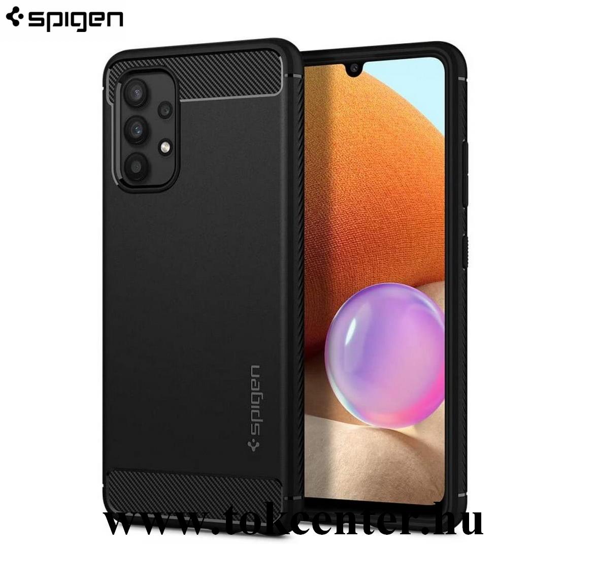 Samsung Galaxy A32 4G (SM-A325) SPIGEN RUGGED ARMOR szilikon telefonvédő (közepesen ütésálló, légpárnás sarok, karbon minta) FEKETE (ACS02741)