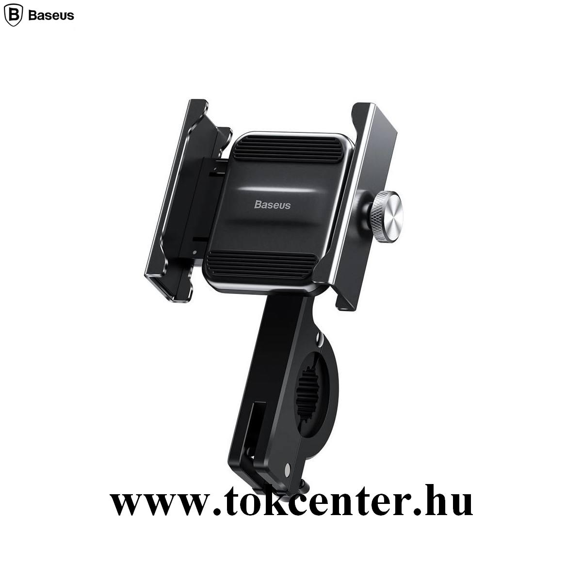 BASEUS KNIGHT kerékpáros és motoros telefontartó (kormányra rögzíthető, alumínium, ütésálló, 4.7 - 6.5'' méret) FEKETE