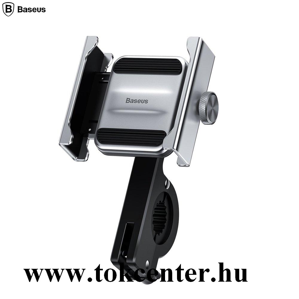BASEUS KNIGHT kerékpáros és motoros telefontartó (kormányra rögzíthető, alumínium, ütésálló, 4.7 - 6.5'' méret) EZÜST