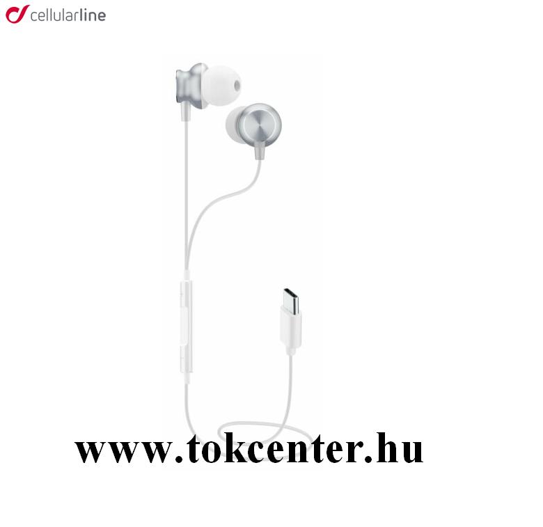 CELLULARLINE IN EAR fülhallgató SZTEREO (Type-C, mikrofon, felvevő gomb, hangerő szabályzó) FEHÉR