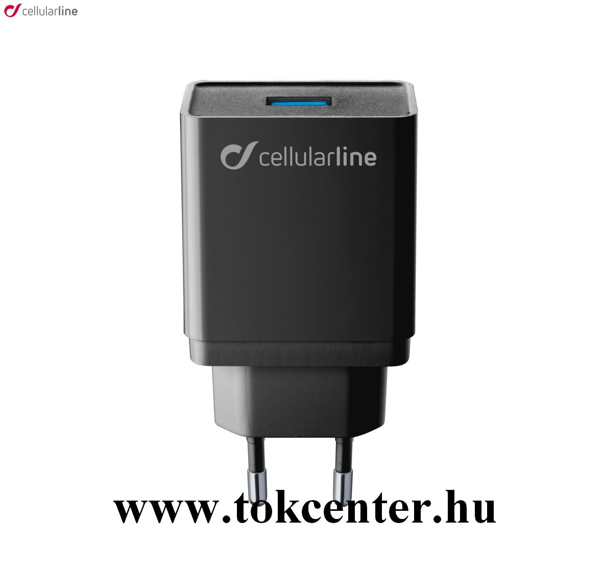 CELLULARLINE hálózati töltő USB aljzat (5V / 3000 mA, 18W, PD gyorstöltés támogatás, QI töltő kompatibilis ) FEKETE