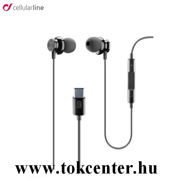 CELLULARLINE IN EAR fülhallgató SZTEREO (Type-C, mikrofon, felvevő gomb, hangerő szabályzó) FEKETE