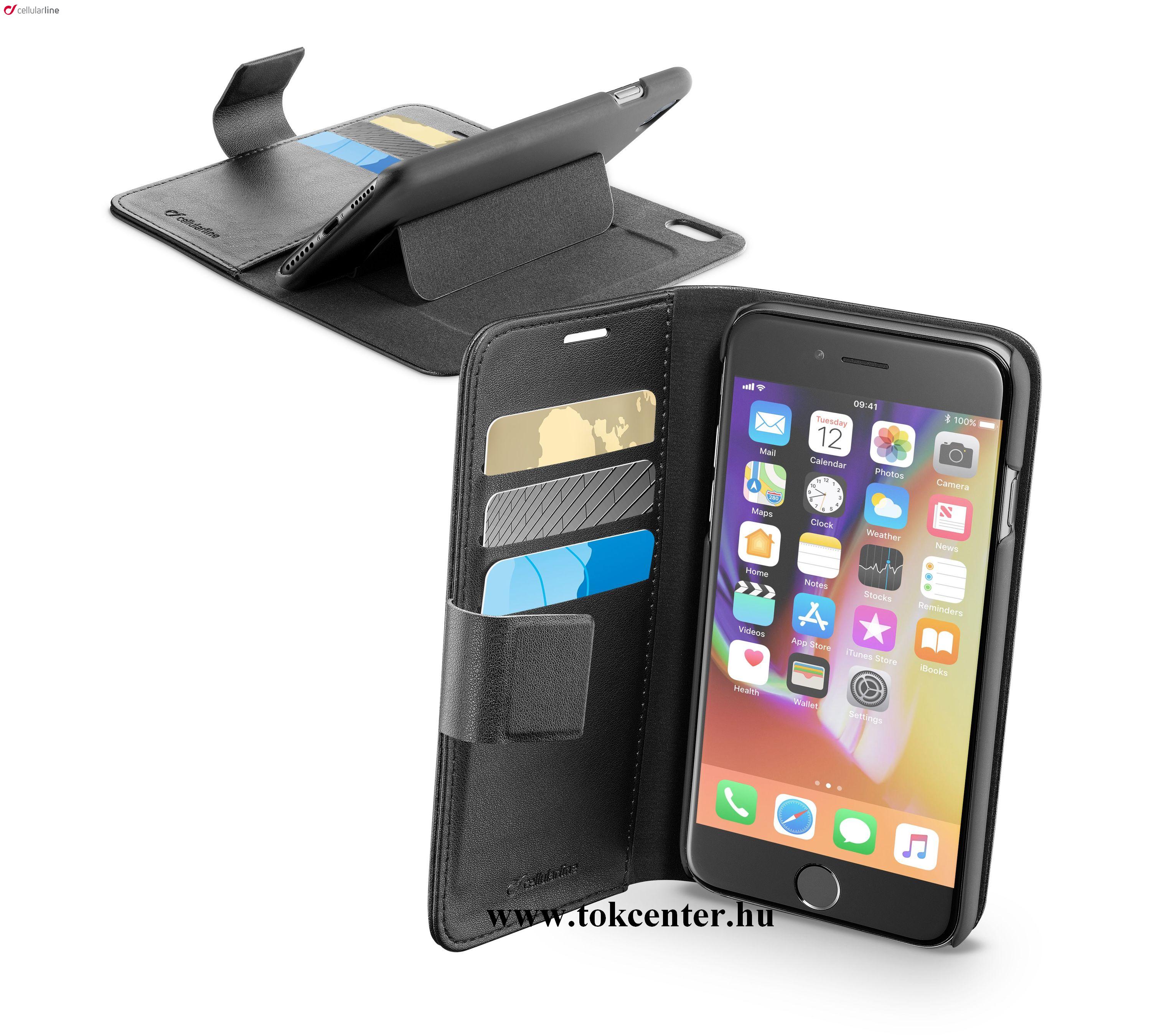 Apple iPhone 7 4.7 / iPhone 8 4.7 / iPhone SE (2020) CELLULARLINE BOOK AGENDA tok álló, bőr hatású (FLIP, oldalra nyíló, asztali tartó funkció, RFID védelem) FEKETE
