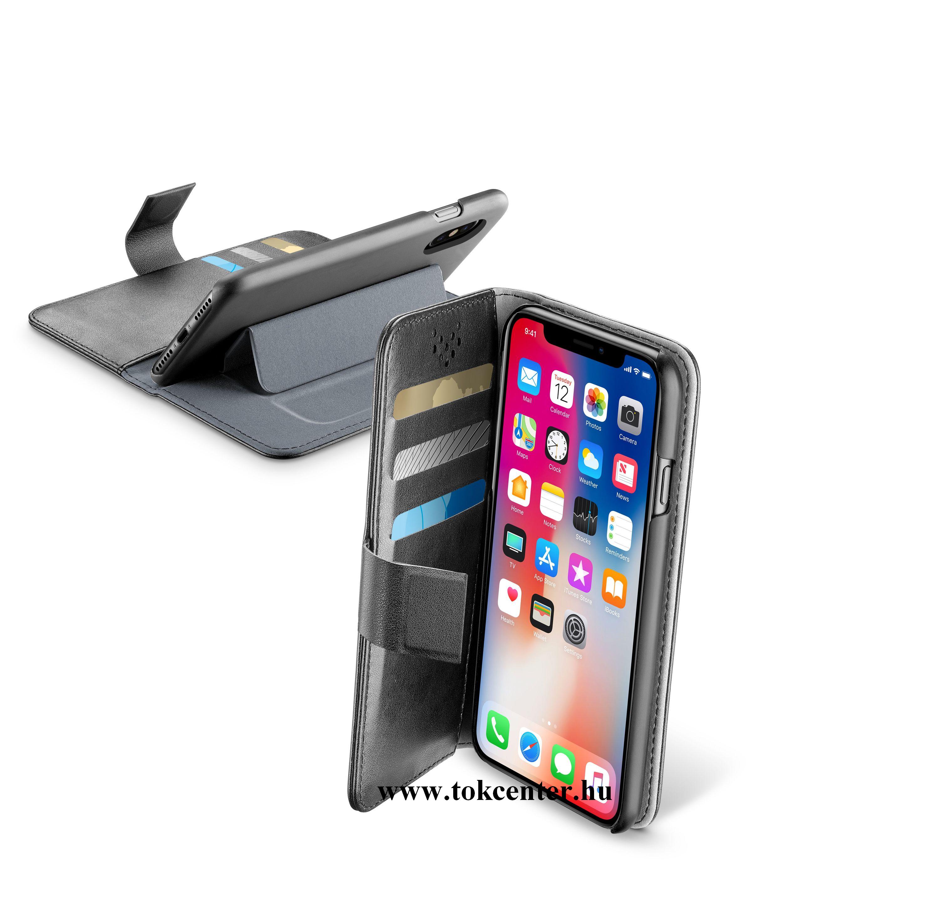 Apple iPhone X 5.8 / Apple iPhone XS 5.8 CELLULARLINE BOOK AGENDA tok álló, bőr hatású (FLIP, oldalra nyíló, asztali tartó funkció, RFID védelem) FEKETE