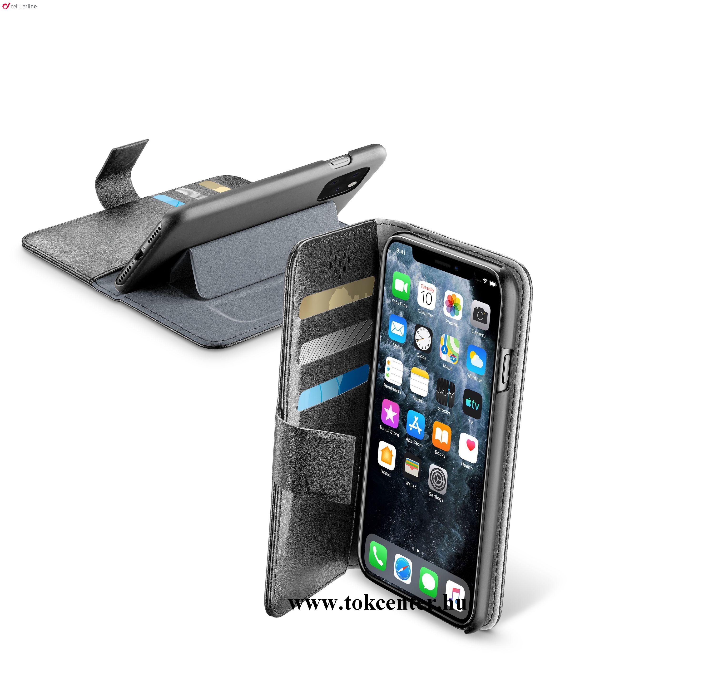 Apple iPhone 11 Pro CELLULARLINE BOOK AGENDA tok álló, bőr hatású (FLIP, oldalra nyíló, asztali tartó funkció, RFID védelem) FEKETE