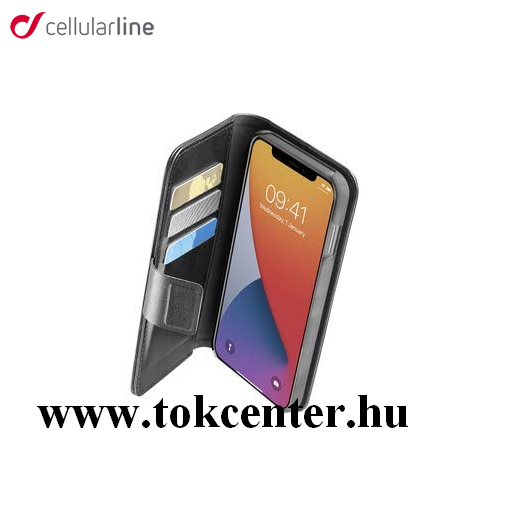Apple iPhone 12 mini CELLULARLINE BOOK AGENDA tok álló, bőr hatású (FLIP, oldalra nyíló, asztali tartó funkció, RFID védelem) FEKETE