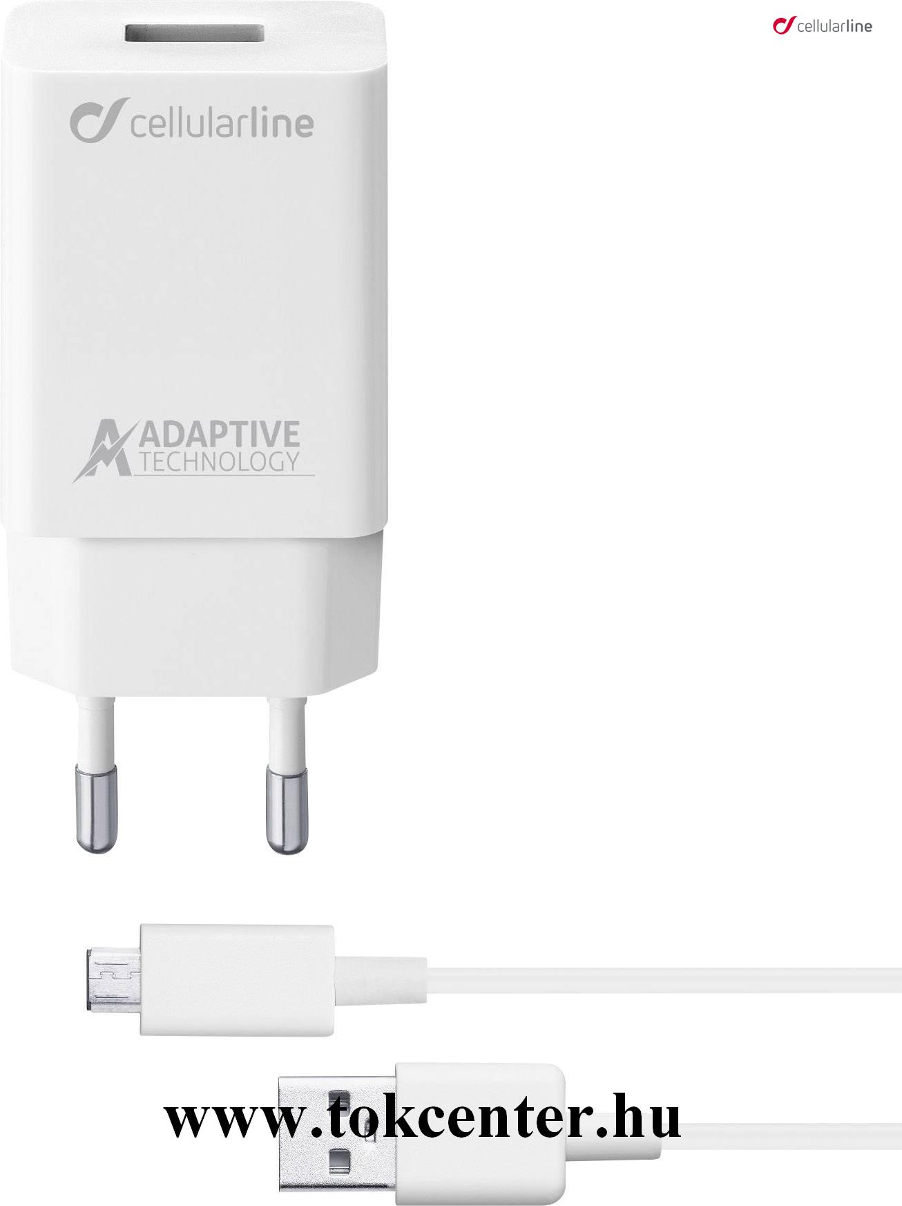 CELLULARLINE hálózati töltő USB aljzat (5V / 3000 mA, 15W, PD gyorstöltés támogatás + microUSB kábel) FEHÉR