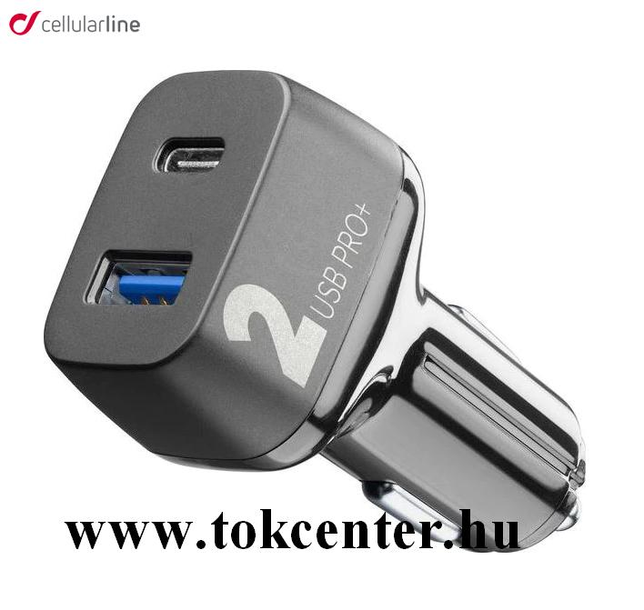 CELLULARLINE autós töltő 2 x USB aljzat (9V / 2000 mA, 36W, adaptív gyorstöltés támogatás) FEKETE