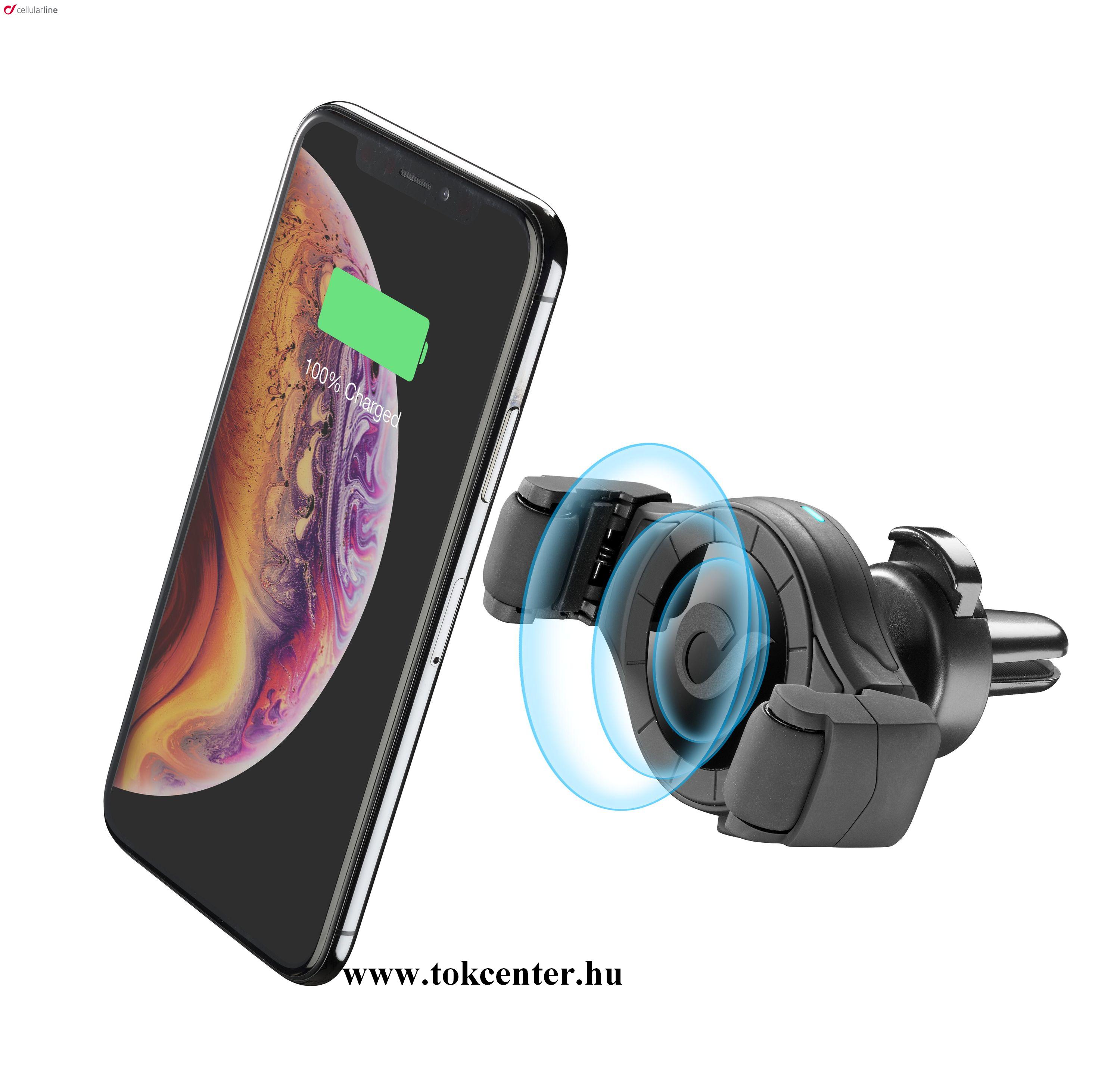 CELLULARLINE kezdőcsomag (autós tartó, szellőzőre, QI Wireless, 10W, gyorstöltés + autós töltő + microUSB kábel) FEKETE