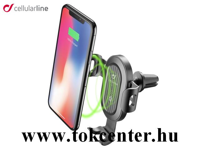 CELLULARLINE HANDY WING WIRELESS autós tartó (szellőzőre, gravitációs, QI Wireless,6.7'' + microUSB kábel) FEKETE