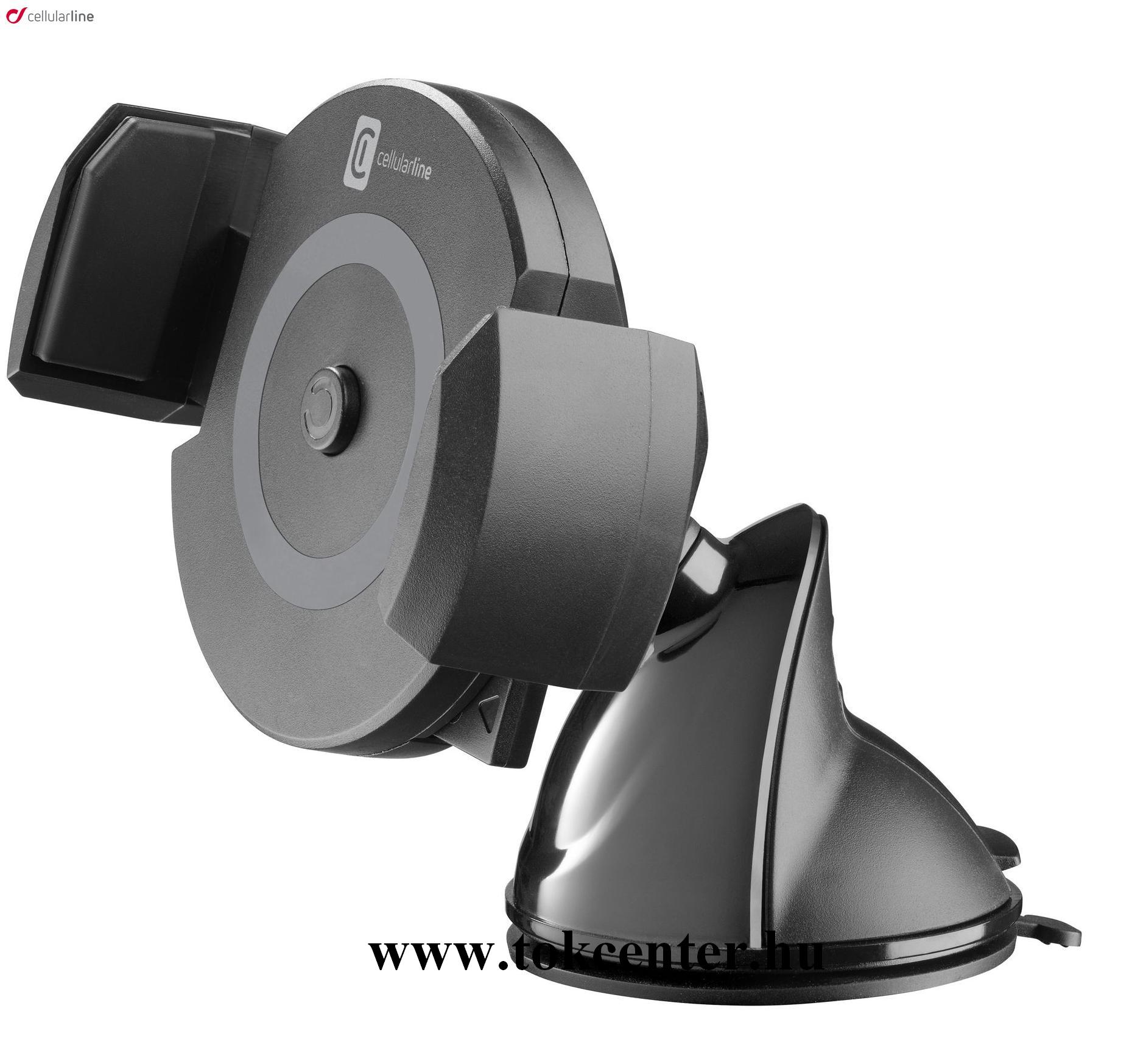 CELLULARLINE PILOT WIRELESS autós tartó (microUSB aljzat, tapadókorong, szélvédőre, QI Wireless + microUSB kábel) FEKETE