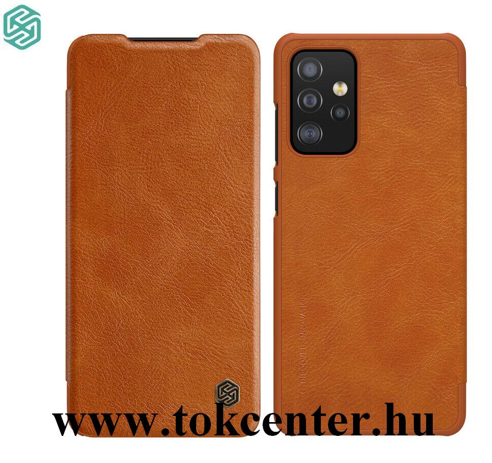 Samsung Galaxy A52 4G (SM-A525F) / Galaxy A52 5G (SM-A526F) NILLKIN QIN tok álló, bőr hatású (FLIP, oldalra nyíló, bankkártya tartó) BARNA