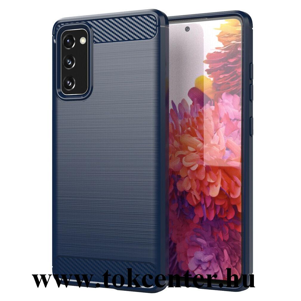 Samsung Galaxy S21 Plus (SM-G996) 5G Szilikon telefonvédő (közepesen ütésálló, légpárnás sarok, szálcsiszolt, karbon minta) SÖTÉTKÉK