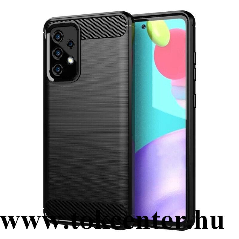 Samsung Galaxy A32 4G (SM-A325) Szilikon telefonvédő (közepesen ütésálló, légpárnás sarok, szálcsiszolt, karbon minta) FEKETE
