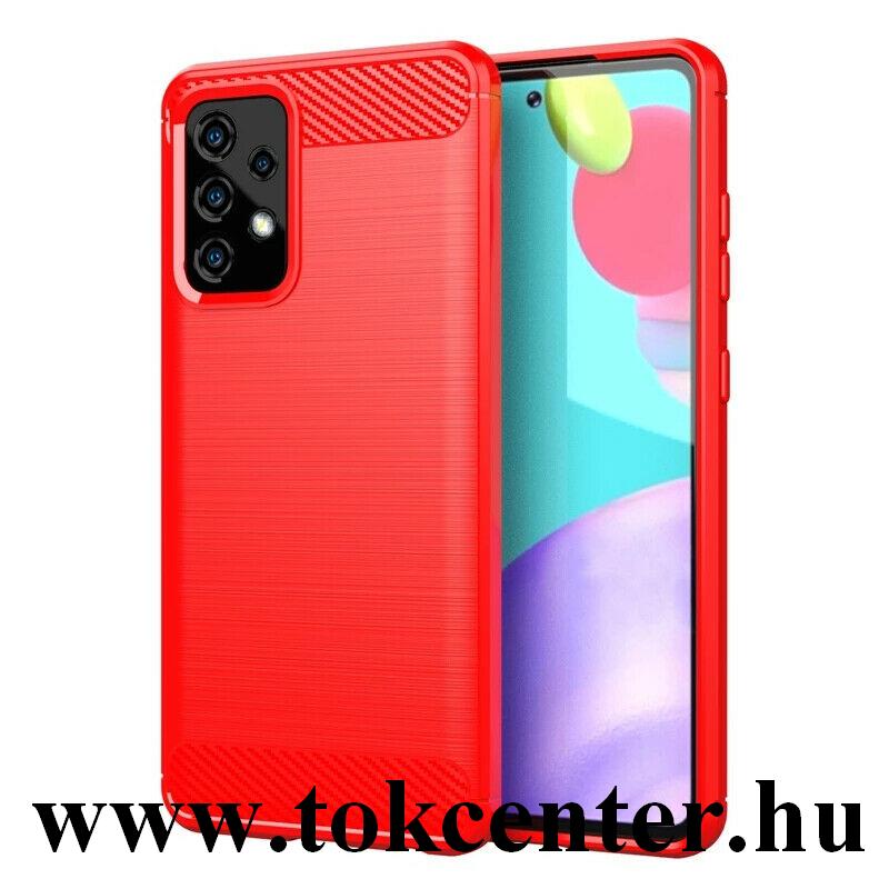 Samsung Galaxy A32 4G (SM-A325) Szilikon telefonvédő (közepesen ütésálló, légpárnás sarok, szálcsiszolt, karbon minta) PIROS