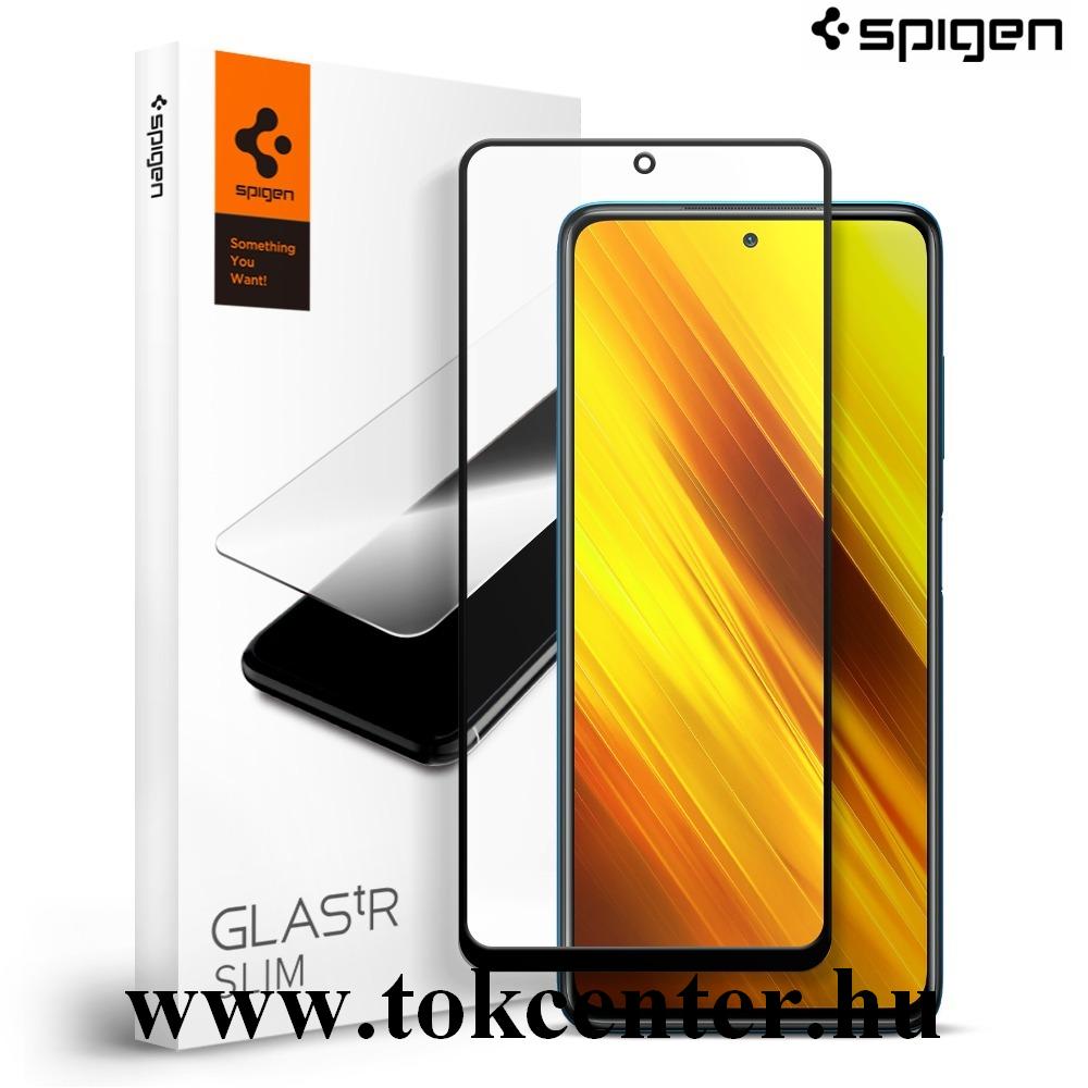 Xiaomi Poco X3 NFC SPIGEN SLIM képernyővédő üveg (2.5D full cover, extra karcálló, ujjlenyomatmentes, tok barát, 0.33mm, 9H) FEKETE (AGL02243)